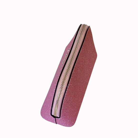 Kate Spade Mini Glitter Dome Cosmetic Bag Pink Zipper Closure Makeup Case - Picture 5 of 14